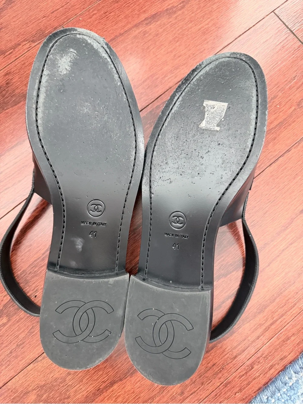 CHANEL Black Leather Slingback Loafers with Gold CC Hardware 41